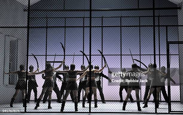 Artists of the company in George Frideric Handel's "Rinaldo" directed by Robert Carsen and conducted by Laurence Cummings at Glyndebourne.