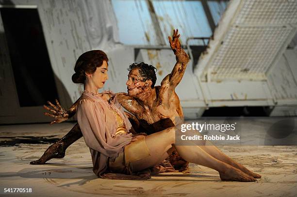 Nina Goldman as Mrs Samsa and Edward Watson as Gregor Samsa in a dance-theatre adaptation of Franz Kafka's The Metamorphosis choreographed and...