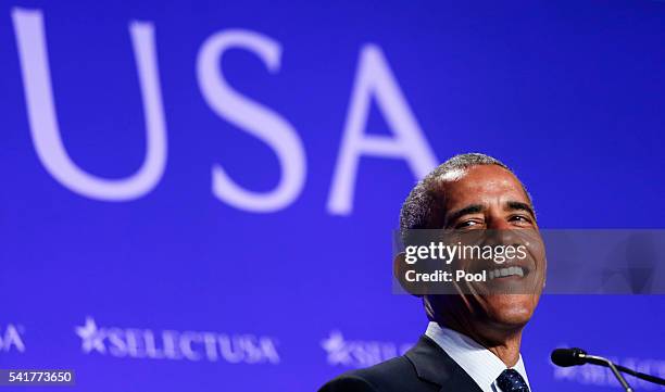 President Barack Obama speaks at the SelectUSA Investment Summit at the Washington Hilton on June 20, 2016 in Washington, DC. The SelectUSA...