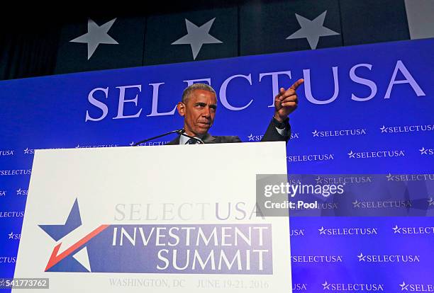 President Barack Obama speaks at the SelectUSA Investment Summit at the Washington Hilton on June 20, 2016 in Washington, DC. The SelectUSA...