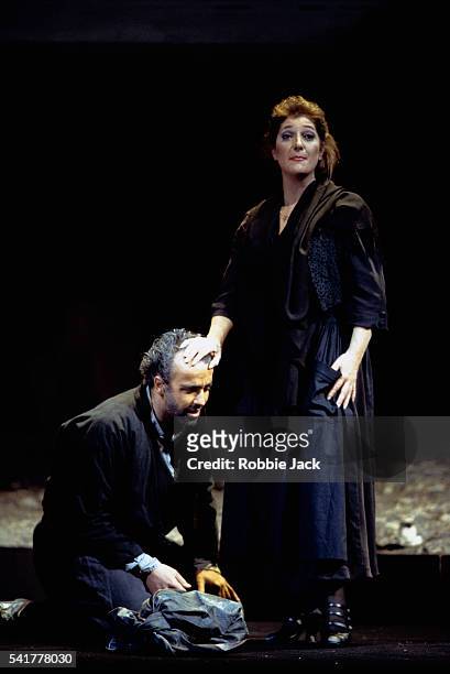 timothy robinson and marie mclaughlin performing in the greek passion - opera london stock pictures, royalty-free photos & images
