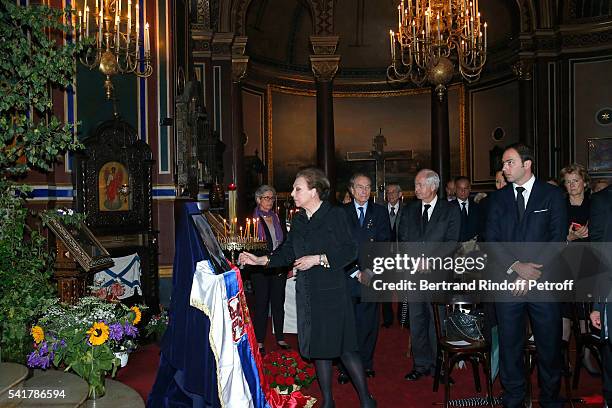 Princesse Barbara de Yougoslavie" and her son "S.A.R. Le Prince Dushan de Yougoslavie" attend the Mass in Memory of "S.A.R. Le Prince Alexandre De...