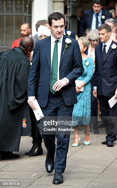 George Osborne, Chancellor of the Exchequer leaves following the remembrance service for Jo Cox at St Margaret's church in Westminster Abbey on June...