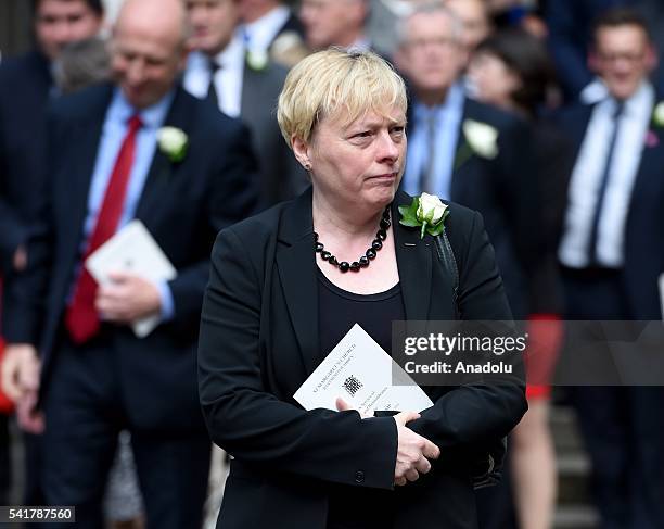 Angela Eagle leaves following the remembrance service for Jo Cox at St Margaret's church in Westminster Abbey on June 20, 2016 in London, England.