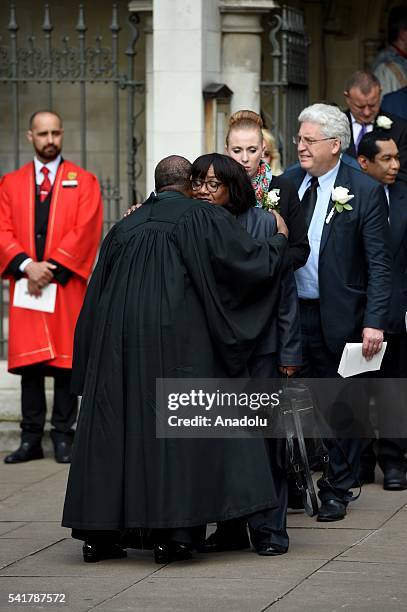 Diane Abbott leaves following the remembrance service for Jo Cox at St Margaret's church in Westminster Abbey on June 20, 2016 in London, England.