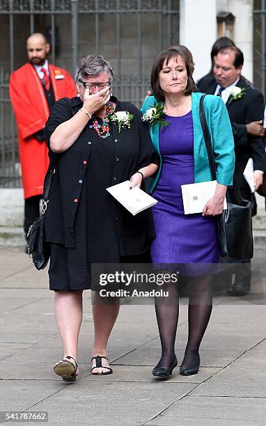 Politicians leave following the remembrance service for Jo Cox at St Margaret's church in Westminster Abbey on June 20, 2016 in London, England.