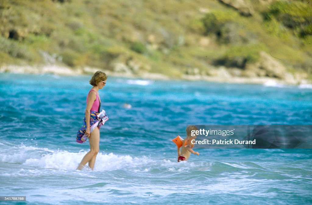 Princess Diana on Vacation with Her Sons