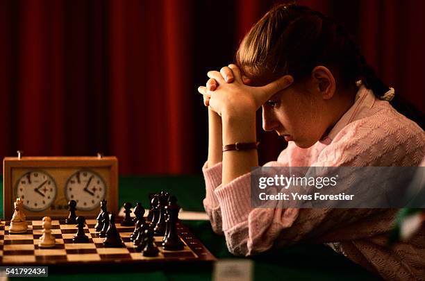 Twelve year old Hungarian chess prodigy Judith Polgar during a France-Hungary game.