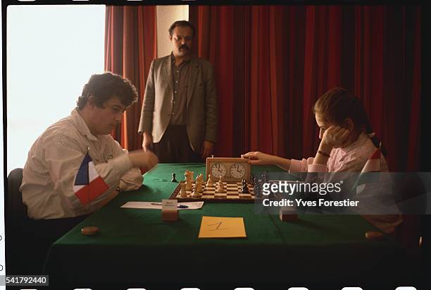 Twelve year old Hungarian chess prodigy Judith Polgar during a France-Hungary game.