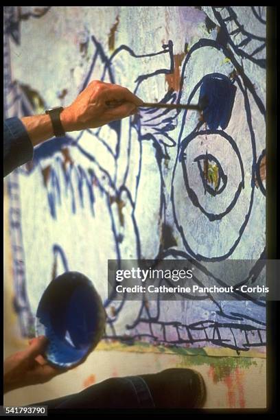 Belgian painter Pierre Alechinsky in his workshop in Provence.