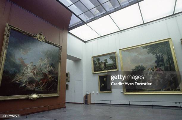 Newly renovated interiors which will exhibit 18th and 19th century paintings are part of the 39 new galleries of the Louvre museum in Paris.