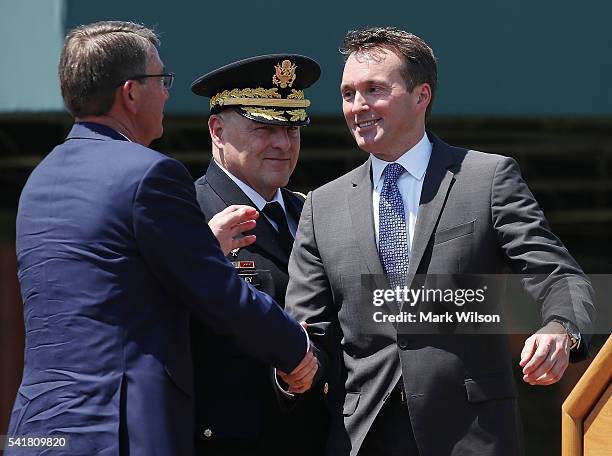 Defense Secretary Ash Carter , and Army Chief of Staff Gen. Mark Milley , congratulate newly confirmed Secretary of the U.S. Army Eric Fanning ,...