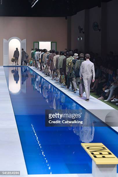Models walk the runway at the Fendi Spring Summer 2017 fashion show during Milan Menswear Fashion Week on June 20, 2016 in Milan, Italy.