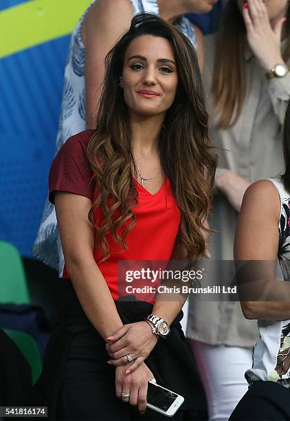 Andriani Michael, girlfriend of Jack Wilshere, looks on during the UEFA Euro 2016 Group B match between Slovakia and England at Stade...