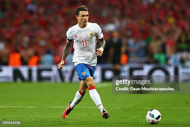 Pavel Mamaev of Russia in action during the UEFA EURO 2016 Group B match between Russia and Wales at Stadium Municipal on June 20, 2016 in Toulouse,...