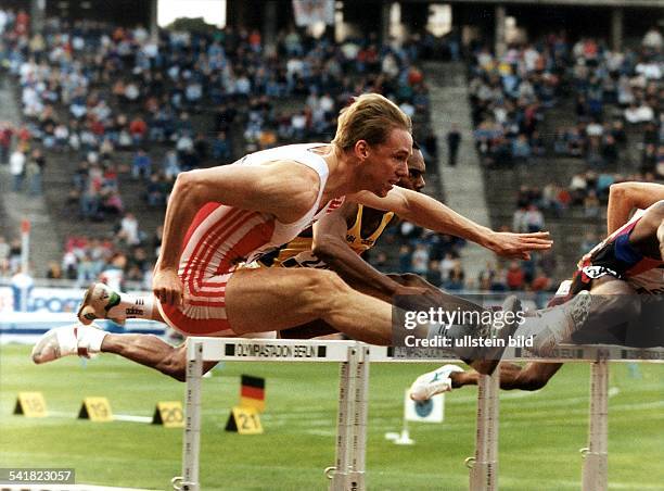 Sportler, Leichtathletik, Zehnkampf,Dbeim 110-Meter-Hürdenlauf zum ISTAF inBerlin