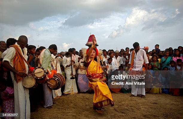 Fishing families from New Beach in Nagapattinum district in Tamil Nadu, India take part in the unique ritual of reliving the day when Athi Baktha...