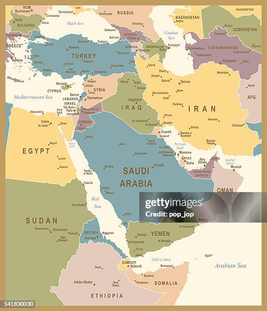 stockillustraties, clipart, cartoons en iconen met vintage map of middle east - turkey middle east