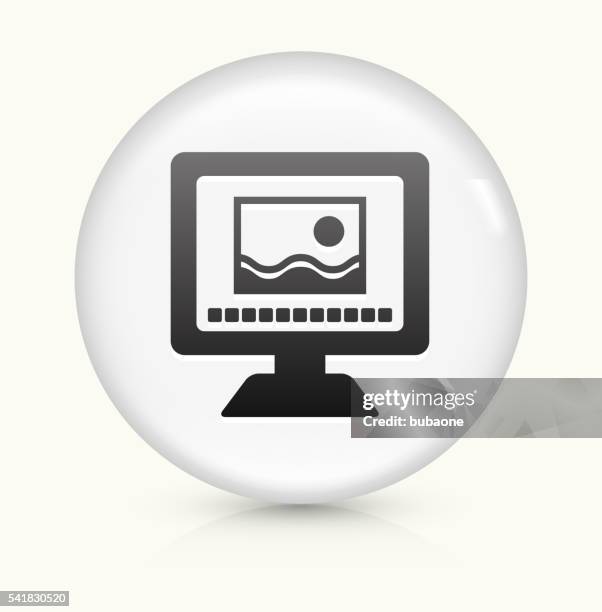 photo viewing on computer icon on white round vector button - looking over computer screen stock illustrations