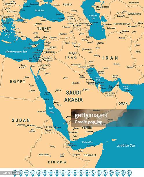 ilustraciones, imágenes clip art, dibujos animados e iconos de stock de mapa de oriente próximo - iran mapa