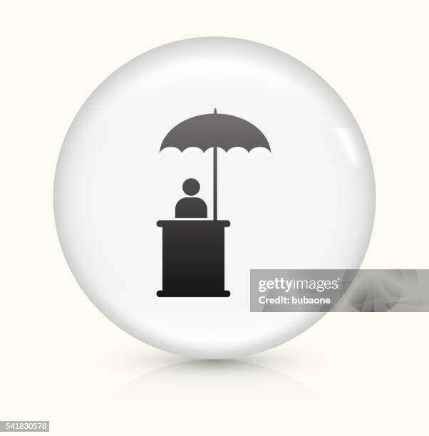 person sitting under umbrella icon on white round vector button - valet stock illustrations