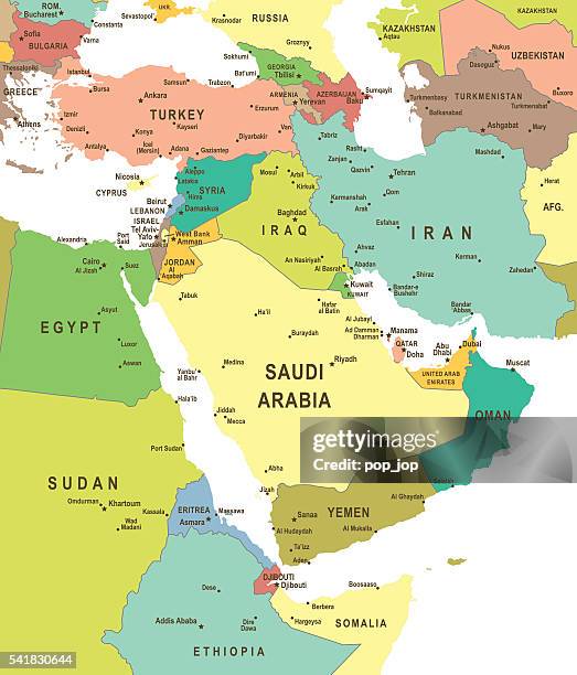 map of middle east - illustration - jordan middle east stock illustrations