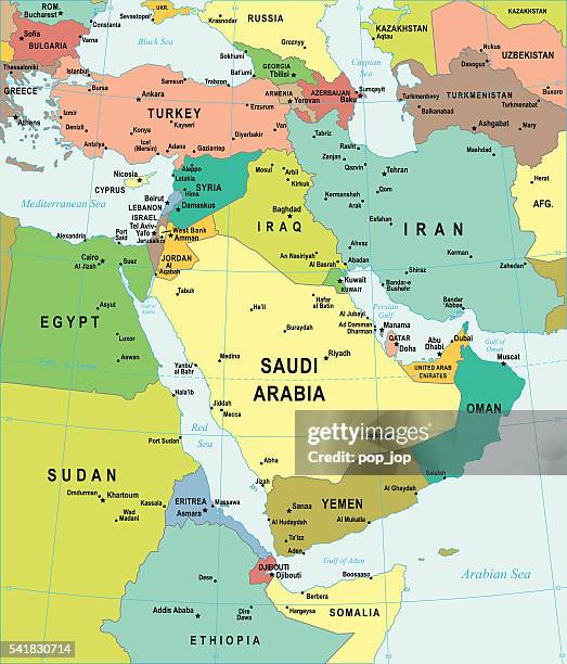 map of middle east - illustration - jordan pic stock illustrations