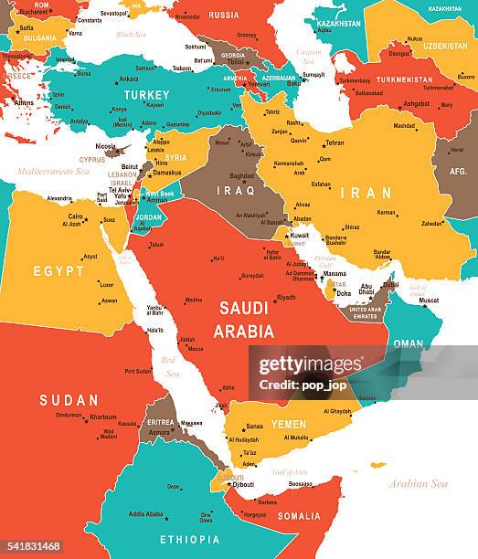 bildbanksillustrationer, clip art samt tecknat material och ikoner med colored map of middle east - mellanöstern