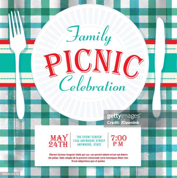 picnic or barbecue family fun event invitation design template - potluck stock illustrations