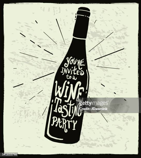 ワインのご招待ワインボトルのラベルレタリングデザイン - ワインボトル点のイラスト素材／クリップアート素材／マンガ素材／アイコン素材