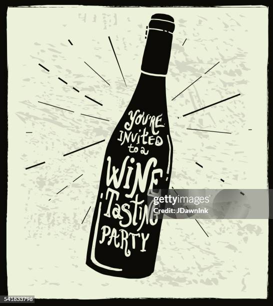 wine invitation wine bottle label hand lettering design - wine tasting stock illustrations