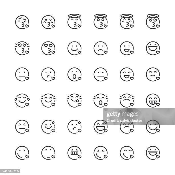 emoticons set 29 | thin line series - sweating face stock illustrations