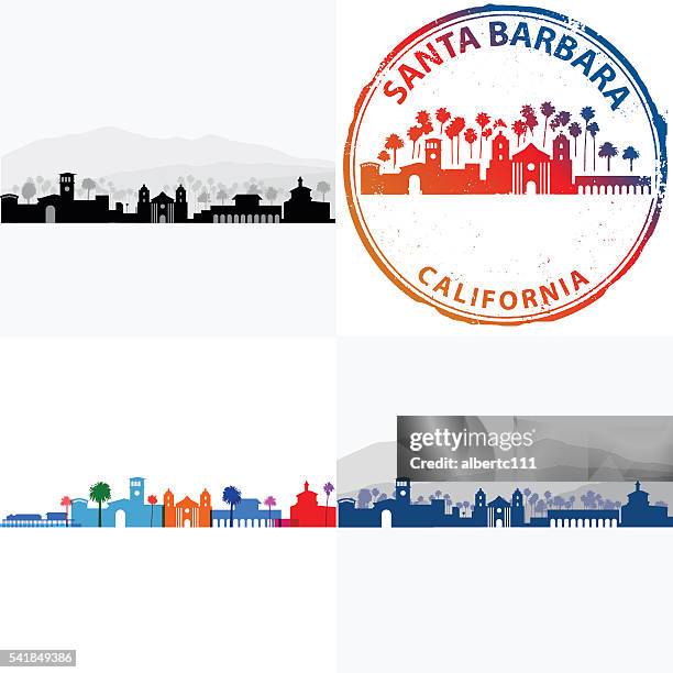 santa barbara cityscapes - santa barbara california stock illustrations