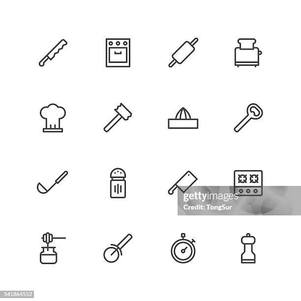 kitchen utensils icons | set 2 - bread knife stock illustrations