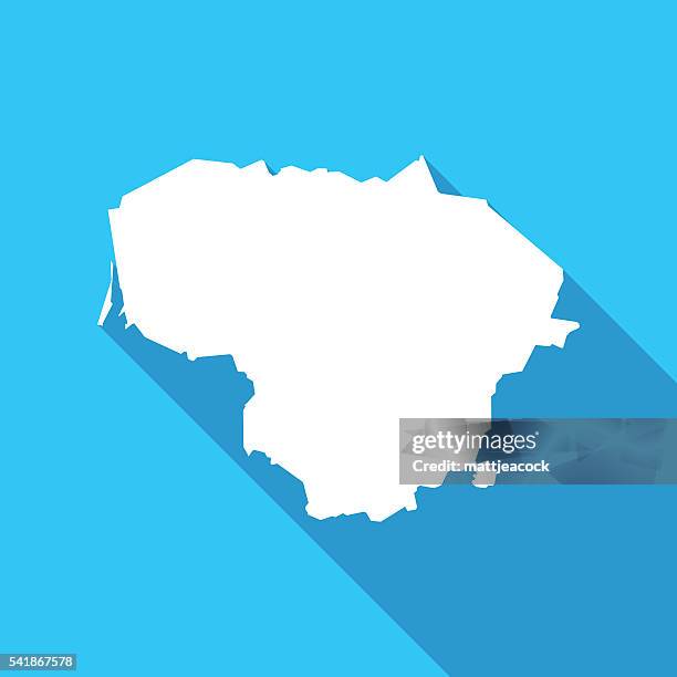 lithuania long shadow map in white on a blue background - lithuania stock illustrations