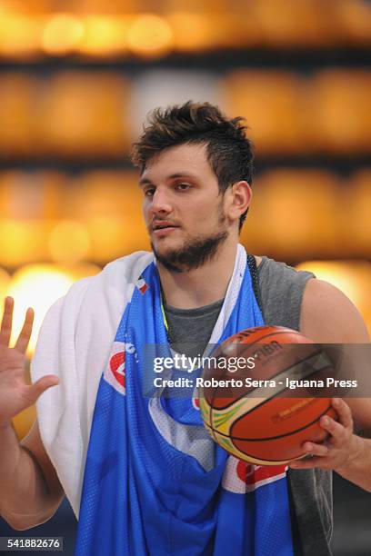 Italian player Alessandro Gentile of Euroleague's Olimpia EA7 Armani Milan attends a practice with Italian Basketball National Team at PalaDozza on...