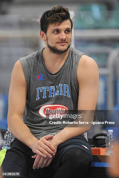 Italian player Alessandro Gentile of Euroleague's Olimpia EA7 Armani Milan attends a practice with Italian Basketball National Team at PalaDozza on...