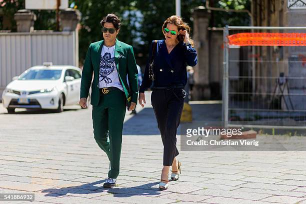 Guests outside Gucci during the Milan Men's Fashion Week Spring/Summer 2017 on June 20, 2016 in Milan, Italy.