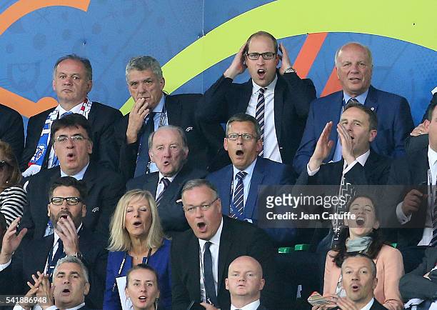 President of Slovakia Andrej Kiska ,Prince William, Duke of Cambridge and the FA chairman Greg Dyke react during the UEFA EURO 2016 Group B match...