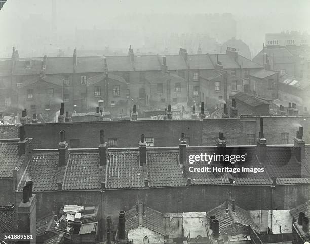 View across roof tops, Brady Street looking South from top of Somerford Street School, Bethnal Green, London, 1923. A View across roof tops showing...
