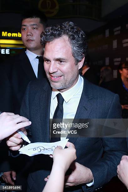 American actor Mark Ruffalo attends "Now You See Me 2" press conference at Park Hyatt Hotel on June 20, 2016 in Beijing, China.