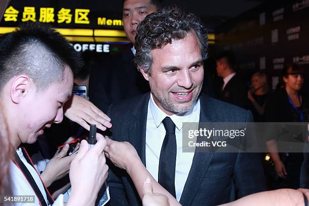 American actor Mark Ruffalo attends "Now You See Me 2" press conference at Park Hyatt Hotel on June 20, 2016 in Beijing, China.