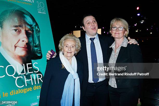 Bernadette Chirac, Martin Rey-Chirac and Claude Chirac attends the 'Jacques Chirac ou le Dialogue des Cultures' Exhibition during the 10th...