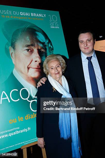 Bernadette Chirac and Martin Rey-Chirac attends the 'Jacques Chirac ou le Dialogue des Cultures' Exhibition during the 10th Anniversary of Quai...