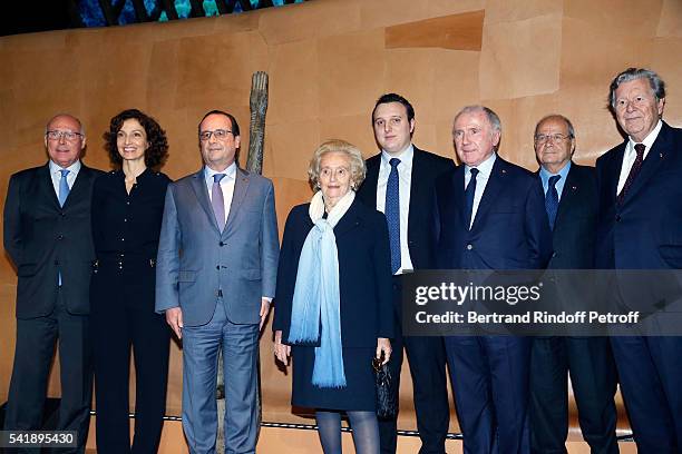 Stephane Martin, Audrey Azoulay, Francois Hollande, Bernadette Chirac, Martin Rey-Chirac, Francois Pinault, Marc Ladreit de Lacharriere and Bruno...