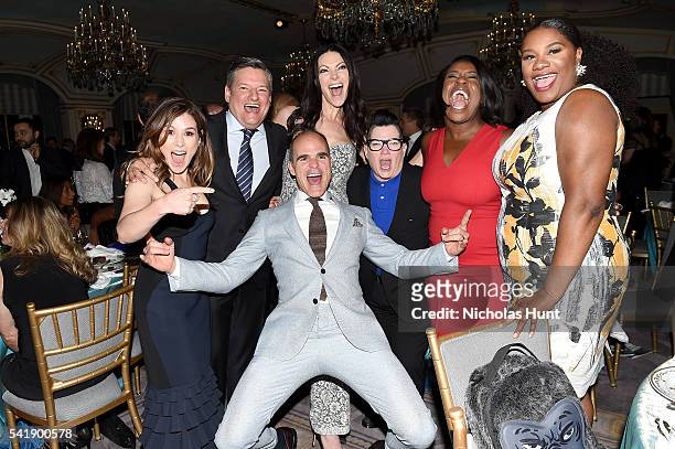 Yael Stone, Ted Sarandos, Michael Kelly, Laura Prepon, Lea DeLaria, Uzo Aduba and Adrienne Moore attend the Museum of the Moving Image honoring...