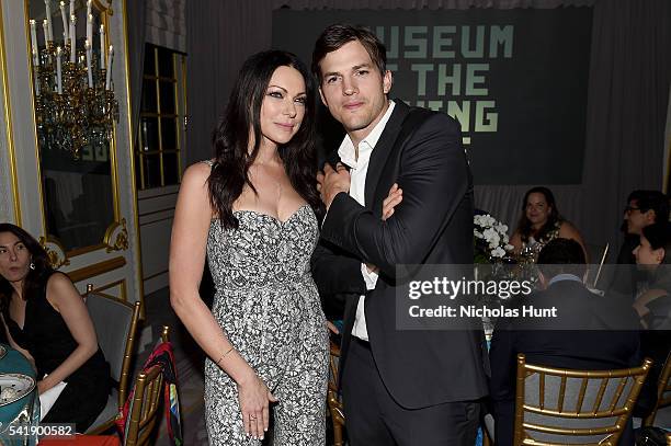 Laura Prepon and Ashton Kutcher attend the Museum of the Moving Image honoring Netflix Chief Content Officer Ted Sarandos and Seth Meyers at St....