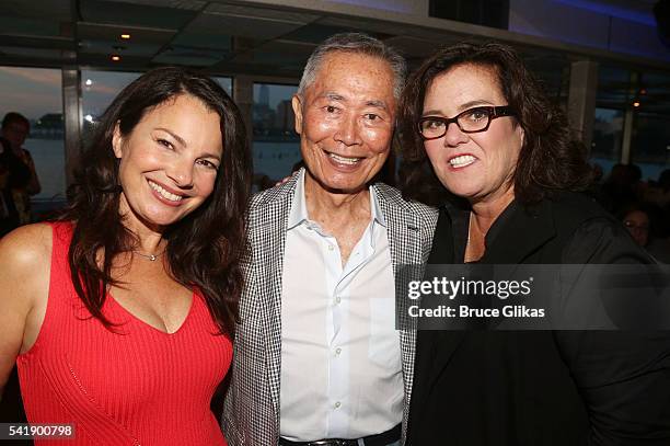 Fran Drescher, George Takei and Rosie O'Donnell pose at the "2nd Annual Fran Drescher Cancer Schmancer Sunset Cabaret Cruise" on The SS Hornblower...