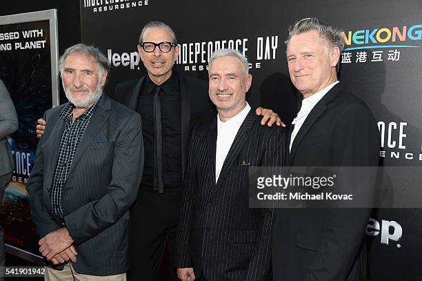 Actors Judd Hirsch, Jeff Goldblum, director Roland Emmerich and actor Bill Pullman attend the 'Independence Day: Resurgence' premiere sponsored by...