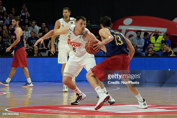 Jonas maciulis of Real Madrid in action during the play off round 3 match between FC Barcelona Lassa and Real Madrid at Barclaycard Center in Madrid,...